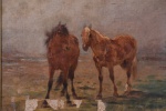 Vui Llefroi, paisagem com cavalos, óleo sobre tela no estado -med. 20x30cm