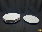 Jogo de 6 pratos rasos de mesa em porcelana facetada branca. Medindo 27,5cm de diâmetro.