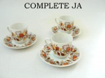 (TOP) 3 Xicaras Cafe Porcelana Steatita Folhas Marrom