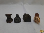 Lote de 4 miniaturas para decoração em materiais diversos. Medindo a cabeça de cavalo 3,5cm de altura.