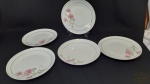 Schmidt- Jogo de 5 pratos rasos  mesa  decorados com flores  filetadas  prata porcelana Schmidt. Medida 25 cm de diametro