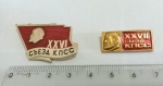 2 Pins comemorativos dos Congressos da Juventude Leninista - edições XXVI e XXVII - Lenin União Soviética URSS - usados, muito bem conservados.