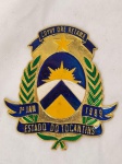 Brasão do Estado de Tocantins.  O emblema heráldico é um dos símbolos oficias do estado brasileiro do Tocantins. `CO YVY ORE RETAMA` (`Esta Terra é Nossa`), em letras brancas sobre listel de blau. Sem uso. Mede 9,8 cm de altura.