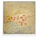 Arthur Luiz Piza (1928-2017). Paisage Oblique. Gravura colorida em metal sobre papel (água forte e goiva), 50 x 40 cm.