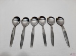 Jogo de 6 colheres de mesa em aço inox 18/10 Meridional, modelo riscado. Medindo 19,5cm de comprimento.