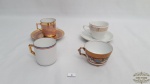 Lote 4 xicaras de cafe, 2 pires  em porcelana.s.Medidas: xicara maior 4,5cm de altura , xicara menor 3,5cm de altura., sendo 1 porcelana alema