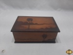 Caixa porta joia retangular em madeira marchetada Rio de Janeiro. Medindo 21cm x 13,5cm x 8,5cm de altura.