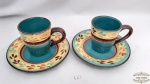 Jogo 4 Peças Compostos 2 Canecas e 2 Pratos para Pão e Bolo Em Porcelana Pintado a mão.Medidas: Prato 21,5 diametro e Caneca 11 altura x 10 diametro