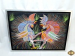 Quadro com óleo sobre tela de galos de briga, assinado F.D.Silva datado de 1974, emoldurado em alumínio. Medindo a moldura 76cm x 55,5cm.