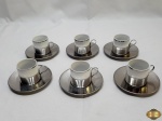 Jogo de 6 xícaras de café em porcelana pozzani com suporte e pires em aço inox.