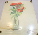 Aquarela de vaso com flores assinada Fernanda M. Medindo 65cm x 50cm.