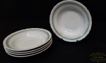 Jogo 5 pratos fundos   porcelana,  friso verde. medida 22 cm de diametro
