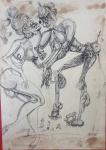 AGENOR SILVA(1940),  Figuras fantásticas, nanquim, 31x20cm, assinado e datado 1966, com algumas manchas do tempo.  Artista gaúcho catalogado em Julio Louzada vols. 01, 02, 03 e 06.