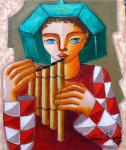 NANDO RIBEIRO,  Menino com Flauta, o.s.t.c.m., 32 x 27cm, assinado e datado 2019, sem moldura.