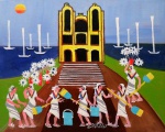 AÉCIO DE ANDRADE (1938),  Lavagem do Bomfim, a.s.t., 40 x50cm, assinado. Pintor radicado em SP, na década de 70, mereceu, juntamente com Volpi, suas obras reproduzidas em Calendário da Pirelli. Participou de 2 Bienal Brasileira de Arte Naif (Itaú Cultural). Artista catalogado em Julio Louzada e Dicionário do MEC (1973).