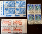 COLEÇÃO DE SELOS 1,  lote com 3 quadras:  União Postal Universal 75 Aniversário(1949), Exposição Internacional (1948), Campeonato Mundial de Futebol (1950).