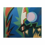 EDUARDO DHOLONI - Arte abstrata. Acrílico sobre tela com pintura geométricas. Antigo e assinado. Dimensões: 76 cm x 96 cm.