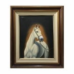 D. PAULO - Arte figurativa. Óleo sobre tela com pintura de cavalo com moldura em madeira patinada. Excelente estado. Dimensões: 72 cm x 62,5 cm / Sem moldura: 50 cm x 40 cm.