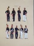 Antiga Litografia de coleção com riquíssimos detalhes dos uniformes da "Artilharia à cavallo de 1851" e "Artilharia à pé de 1852". Prancha de número 68. Excelente estado. Dimensões: 31 cm x 23 cm.
