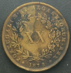PORTUGAL - XX RÉIS - 1873 - COBRE - EXCELENTE ESTADO DE CONSERVAÇÃO - ESTIMATIVA 50,00