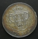 PORTUGAL - 500 RÉIS - 1908 - PRATA - ÓTIMO ESTADO DE CONSERVAÇÃO - ESTIMATIVA 70,00