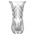 Vaso floreira estilo art deco, em cristal ecológico lapidado em palmas e gomos, alt. 23cm.