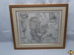 Mapa Gotha Justus Perthes 1869, Dinamarca, com moldura em madeira e vidro frontal. Medindo a moldura 56cm x 47,5cm.