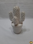 Enfeite na forma de cactus em porcelana branca. Medindo 22cm de altura.