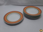 Jogo de 6 pratos de sopa em porcelana Vista Alegre, modelo Riscado Laranja. Medindo 22,5cm de diâmetro.