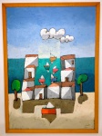 INOS CORRADIN com certificado - '' Vilarejo de Pescadores '' Rara pintura finamente executada a óleo sobre tela medindo 70 x 50 cm , assinado no canto inferior direito . Perfeito estado de conservação , acompanha certificado emitido pelo artista , autenticado em cartório . artista premiado e catalogado .
