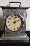 Antigo e Elegante relógio de mesa suíço com caixa em prata da marca JEP. Não testado . Altura: 15 cm.  (Al5)  Estes itens  se encontram em Lavras -MG.