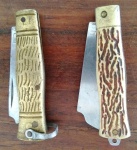 Dois antigos canivetes das marcas BIANCHI e TRAMONTINA, inox, com pesado cabo de metal dourado. Comprimento: 18,0cm. (Al16)  Estes itens  se encontram em Lavras -MG.