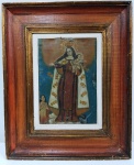 Muito Antigo quadro estilo cusquenho pintado em folha de metal representando Nossa Senhora da Conceição . Pequenos defeitos e um furo superior.  Mede: Sem moldura ( 19x27) e com moldura ( 46x38 ) cm 