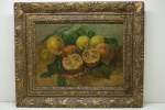 QUADRO - OST 'Natureza Morta", moldura em madeira entalhada dourada. Med. 37x70 cm.