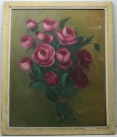 QUADRO - OST - Rosas, pintura assinada e datada, porém ilegivél. Med. 51x43 cm.