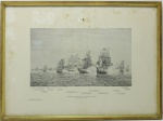 QUADRO - Reprodução - Gaston Roullet Combate Naval De Lara Quilmes. Med. 29x39 cm.