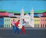 Djanira  (1914-1979) -Atribuido. Óleo sobre tela "Músicos". Assinado e datado 60. Med. da tela 43x53 cm.