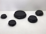 DIVERSOS - Conjunto de 5 peanhas/base em madeira nobre torneadas. Maior 16 cm e 7 cm.