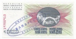 CEDULA DA BOSNIA E HERZEGOVINA - 1.000 DINARA - ANO DE 1992 - CARIMBADA - CONSERVAÇÃO: FE = FLOR DE ESTAMPA
