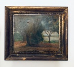 Quadro o.s.m. (óleo sobre madeira) Paisagem com árvores, sem assinatura, no estado. Med. 53x61 cm. 