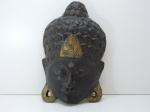 DECORAÇÃO - BUDDHA FACE, máscara de parede em madeira entalhada. Med. 33x21 cm.