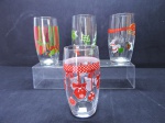 DEMI CRISTAL - Lote de 4 copos, ricamente decorados com tema NATALINO, policromados. Alt. 14 cm.