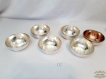6 Bowls lavandas em prata 90 bordas  peroladas . Medida 11cm. .  x 4,5 apresenta desgaste.
