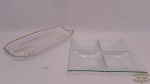 2 petisqueiras quadrada e oval  em vidro com divisorias. Medida 26cm x 26 cm e 35cm x 18 cm