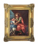 SÃO JOAQUIM MESTRE  óLEO SOBRE CHAPA EM COBRE. RARA E BELA REPRESENTAÇÃO SETECENTISTA DE SÃO JOSÉ ENSINANDO A VIRGEM MENINA. denota-se a erudição da pintura com extraordinaria qualidade e beleza característicos de sua época de produção no reinado de dom josé i. a moldura artisticamente entalhada tem arremates em ouro. É BASTANTE DIFUNDIDA E VENERADA A IMAGEM DE SANTANA COMO MESTRA DA VIRGEM MARIA a lhe ensinar os preceitos. essa imagem foi cunhada pelo movimento da contra reforma e proclama o zelo de uma mãe mestre e guia seguindo as premissas para o atingimento da santidade materna. a instrução da virgem é um dos pilares da formação do estatuto de nossa senhora, ascendência, com erudição. é de se esperar que são joaquim como sacerdote tenha tido vocação natural e autoridade para educação da virgem esse representação, PORTANTO não seria distante do que esperariamos do cotidiano do lar da virgem menina. portugal, meados do sec. xviii, 32 x 25 cm  (medida total)