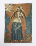 santa luzia  óleo sobre chapa em metal. bela representação ibérica da santa no momento do seu martírio com o céu se abrindo para recebe-la. portugal ou espanha, sec. xviii. 28 x 20 cmNOTA: Santa Lucia de Siracusa (283-304) mais conhecida por Santa Luzia (santa de luz), foi uma jovem siciliana nascida numa rica família de Siracusa, morreu por volta de 304 durante as perseguições de Dioclesiano. Era considerada como uma das jovens mais belas de sua cidade, mas secretamente Lúzia fez um voto de consagrar sua virgindade a Cristo. Um dia resolveu com apoio de sua mãe entregar todos os seus bens aos pobres e por isso foi denunciada como Cristã ao Imperador Diocleciano , que tentou persuadi-la a se converter aos ídolos. Luzia se mostrou cheia do Espírito Santo em frente ao imperador Diocleciano. Ele vendo que nada a convertia fez inúmeras coisas cruéis com ela. Primeiro mandou jogá-la em uma casa de prostituição, cheia de homens sedentos de um corpo virginal como o de Luzia, mas foi em vão: ninguém conseguia tirar Luzia dali. Nem mesmo uma junta de bois conseguiu. Os soldados saíram envergonhados por isso retiram-se envergonhados por não conseguir tira-la dali. Seus pés eram como se estivessem fincados no chão, como raízes de plantas. Tentaram depois colocar fogo em seu corpo, mas Luzia fez a seguinte oração: "Ó Senhor Deus, Jesus Cristo meu Rei, não deixai que essas chamas me façam mal algum." As chamas nada fizeram contra ela, nem mesmo vermelhidão no seu corpo deixaram, e por isso retiraram ela de dentro do fogo. Como tudo isso não havia dado certo, foi lhe aplicado o castigo mais cruel depois da degolação. Luzia não se convertia de jeito nenhum aos falsos deuses, e por isso um soldado, a mando do imperador, arrancou-lhe os olhos de sua face, e entregou os olhos em um prato a Luzia, mas milagrosamente ao entregar o prato com os olhos de Luzia, no rosto da mesma, nasceram-lhe dois lindos olhos, sãos, perfeitos e mais lindos do que os outros. Vendo que nada a convencia de converter-se ao paganismo, deceparam sua cabeça no momento que Luzia dizia: "Adoro a um só Deus verdadeiro, e a ele prometi amor e fidelidade" No mesmo instante sua cabeça rolou pelo o chão. Era 13 de Dezembro do ano de 304 D.C. Os cristãos recolheram seu corpo virginal e a sepultaram nas catacumbas de Roma. Sua fama de Santa se espalhou por toda a Itália e Europa e depois para todo mundo, onde hoje é venerada e honrada como a "Santa da Visão", padroeira dos Oftalmologistas.