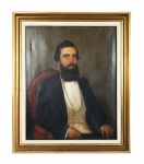 EMIL BAUCH -  CONDE DE SÃO CLEMENTE  ANTÔNIO CLEMENTE PINTO  OST -  ASSINADO E DATADO 1868 (CIE). RETRATO DO CONDE DE SÃO CLEMENTE EXECUTADO EM 1868 LOGO APÓS O MESMO ARTISTA TER EXECUTADO O RETRATO DOS PAIS DO CONDE, OS BARÕES DE NOVA FRIBURGO,  ENTRE 1864 E 1867 (PERÍODO EM QUE O PALACIO DE NOVA FRIBURGO, DEPOIS PALÁCIO DO CATETE ESTAVA SENDO CONSTRUÍDO COMO RESIDENCIA DA FAMÍLIA). ESTA CONHECIDA OBRA ESTÁ INTEGRADA AO ACERVO DO PALÁCIO DO CATETE (MUSEU DA REPÚBLICA).  O BARÃO DE NOVA FRIBURGO FORMOU UMA DAS MAIORES FORTUNAS NO BRASIL EM SEU TEMPO. SEUS DOIS FILHOS RECEBERAM TITULOS NOBILIARQUICOS: CONDE DE SÃO CLEMENTE E CONDE DE NOVA FRIBURGO. SEU NETO (FILHO DO CONDE DE SÃO CLEMENTE) FOI O SEGUNDO BARÃO DE SÃO CLEMENTE. O CONDE DE SÃO CLEMENTE FOI AMIGO DA FAMÍLIA IMPERIAL RECEBENDO-OS EM SUAS PROPRIEDADES EM DIVERSAS OCASIÕES (VIDE FOTOGRAFIA DO CONDE DE SÃO CLEMENTE EM UMA REFEIÇÃO COM A PRINCESA ISABEL E O CONDE DEU. A PRINCESA ESTÁ NO MEIO, O CONDE DE SÃO CLEMENTE A ESQUERDA E O CONDE DEU A DIREITA) Casou-se com Maria José Fernandes Chaves, filha dobarão de Quaraim, em 27 de abril de 1859. Sua esposa, Maria José Fernandes Chaves, era ainda sobrinha deAntônio Rodrigues Fernandes Braga, e prima-irmã de Cecília Fernandes Braga, esta casada com oconde de Nioaque; e Ana Joaquina Fernandes Braga, esta casada com osegundo barão de Andaraí. Foi diretor da Caixa Econômica e Monte de Socorro doRio de Janeiro. Após o falecimento dos pais, vendeu o prédio que viria a ser chamado dePalácio do Catete, para um grupo de investidores, que fundou aCompanhia Grande Hotel Internacional, transformando o palácio em umhoteldeluxoque durou pouco tempo. Moço fidalgo da casa imperial, foi agraciado grande dignitário daImperial Ordem da Rosae comendador daImperial Ordem de Cristo, daOrdem de Cristoe daOrdem de Nossa Senhora da Conceição de Vila Viçosa, entre outras. brasil, 1868, 63 x 45 cmNOTA: O CONDE DE SÃO CLEMENTE e seu irmão o Conde de Nova Friburgo, foram influenciados pelo pai, seguiram seu exemplo e deram continuidade ao seu trabalho, multiplicando suas posses e poder na região. Em publicação da revista ilustrada A Vida Fluminense, datada de 1871, discorria sobre as propriedade desses nobres: "poucos são os possuidores de propriedades que tanto tenham feito pela nossa lavoura como esses dous irmãos, verdadeiros representantes de seu benemérito pai, cujo o nome perpetuaram na província fluminense". Van Delden Laerne, que visitou Cantagalo na década de 1880, afirmou que só de suas fazendas, aliás, enormes, haviam auferido renda líquida anual de seiscentos contos de réis. Diante de tamanha riqueza e genialidade, o viajante conclui que, por isso, podiam a justo serem chamados de "princes du café" (príncipes do café). O Conde de São Clemente, Antônio Clemente Filhos, nasceu em 1830. Dedicou-se a prática comercial em Hamburgo na Alemanha e em outros importantes centros de comércio na Europa, onde permaneceu durante anos. Na organização dos negócios familiares, o Conde de São Clemente, o primogênito do Barão de Nova Friburgo era o gestor dos negócios na corte enquanto seu irmão o Conde De Nova Friburgo administrava as fazendas no interior. Foi Presidente do centro da Lavoura e do Commércio, diretor da Caixa Econômica e Monte de Socorro da Corte do Rio de Janeiro. Devido aos serviços prestados ao reconhecimento do Império no exterior, foi recompensado com o título de Barão de São Clemente, por decreto de 1863 e mais tarde, em 1882, com o título de Visconde. No ano de 1866 recebeu a Ordem de Cristo por contribuir com vultosa quantia para as despesas da guerra do Paraguai e por ter libertado seis escravos que foram fardados as suas expensas para assentarem praça no exército e combaterem no conflito com o país vizinho. Em 25 de abril de 1888 receberia o titulo de Conde de São Clemente por ter libertado juntamente com o irmão seus 1200 escravos antes da proclamação da lei Áurea e de forma incondicional. Foi casado com Maria Fernandes Chaves, filha do Conde Quaraim e irmã da Baronesa de Santa Vitória. O casal, proprietário do Palácio de Nova Friburgo possuiu  o mais luxuoso, requintado e concorrido salão na Corte do Segundo Império. O Conde de São Clemente faleceu em sua Chácara do Chalet, em Nova Friburgo em janeiro de 1898. Seu irmão o Conde de Nova Friburgom era tido como um cavalheiro de "maneiras afáveis" de trato ameno e atencioso, cativando a todos aqueles que tinham a oportunidade de conviver ao seu lado. Prova disso era a grande popularidade que gozava em Nova Friburgo, Cantagalo, São Fidélis e também na Corte. Em 1877, o diplomata francês Ternaux-Compans não exita em denominá-lo como "o verdadeiro imperador do Brasil". O Conde de Nova Friburgo veio a falecer no palácio de sua fazenda Gavião em 1914 aos 79 anos de idade. A genialidade dos irmãos Clemente Pinto na gestão de seus negócios multiplicou a fortuna já bastante herdada do pai, o Barão de Nova Friburgo. Com técnicas de gestão modernas para época, tanto no plantio quanto no beneficiamento e negociação do café. Além da mão de obra escrava introduziram na região a mão de obra de colonos vindos de Portugal, Açores e Madeira. Também trouxeram colonos chineses. Esse modelo acabou sendo adotado por outras fazendas da região.