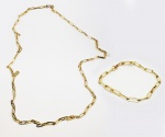 CONJUNTO DE COLAR E PULSEIRA EM OURO 18 K. COLAR TEM 73 CM DE COMPRIMENTO E PULSEIRA 19,5 CM.  28,5 G