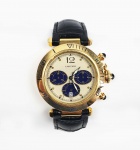 CARTIER  PASHA CRONOGRAPH  CAIXA EM OURO 18K. REFERÊNCIA 30009, MOVIMENTO A QUARTZ, VIDRO DE SAFIRA E CÂMBIO RÁPIDO. FUNCIONANDO PERFEITAMENTE! JÓIA DA ALTA JOALHERIA! 38 MM DE DIAMETRO
