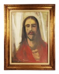GINO BRUNO  JESUS CRISTO  OST  89 X 79 CM (CONSIDERANDO O TAMANHO DA MOLDURA) SOMENTE A TELA: 69 X 49 CMNOTA: Desde os cincos anos, ainda na Itália, já pintava. Aos 14 anos executa aquele que é considerado seu primeiro trabalho. Seu segundo mestre de desenho e pintura foi o professor Elpons, tendo como contemporâneos Di Cavalcanti, Tarsila, Annita Malfatti, Paulo Rossi Osir e Mário Zanini, na época em que se destacavam nomes como Pedro Alexandrino, Antônio Rocco, Torquato Bassi, Paulo do Valle Júnior. Estudou também no Liceu de Artes e Ofícios de São Paulo. Participou da Semana da Arte Moderna em fevereiro de 1922. Realizou sua primeira exposição na Livraria Jackson, expondo oito quadros e sendo saudado por Menotti del Picchia como "um grande paisagista brasileiro". Preparou então, com afinco e de maneira apaixonada, uma exposição na Galeria Itá, em São Paulo (1944), que marcou profundamente sua carreira. O reconhecimento é amplo. Menotti del Picchia, grande admirador do pintor, a quem considerava, junto com Portinari, "os dois pontos mais altos da boa pintura atual brasileira", escreveu muito a respeito de sua obra. Lecionou durante anos na Escola de Belas Artes de São Paulo. Alguns de seus prêmios: Medalha de Bronze (SPBA), Pequena Medalha de Prata (SPBA-1938), Grande Medalha de Pratas (SPBA-1941), Prêmio Governador do Estado (SPBA-1952 e 1956), Pequena Medalha de Ouro (SPBA-1956), Prêmio Assembleia Legislativa do Estado (SPBA-1957 e 1970), Grande Medalha de Ouro (SPBA-1967), Medalha de Honra (1968), Prêmio Thomaz Mello Cruz (SPBA-1969). Suas obras são encontradas no MASP, Museu Lasar Segall e museus de arte de outros Estados e do exterior.